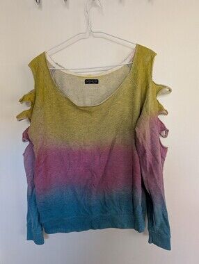 Venus Women's Ombre Cold-Shoulder Top in Yellow/Pink/Blue
